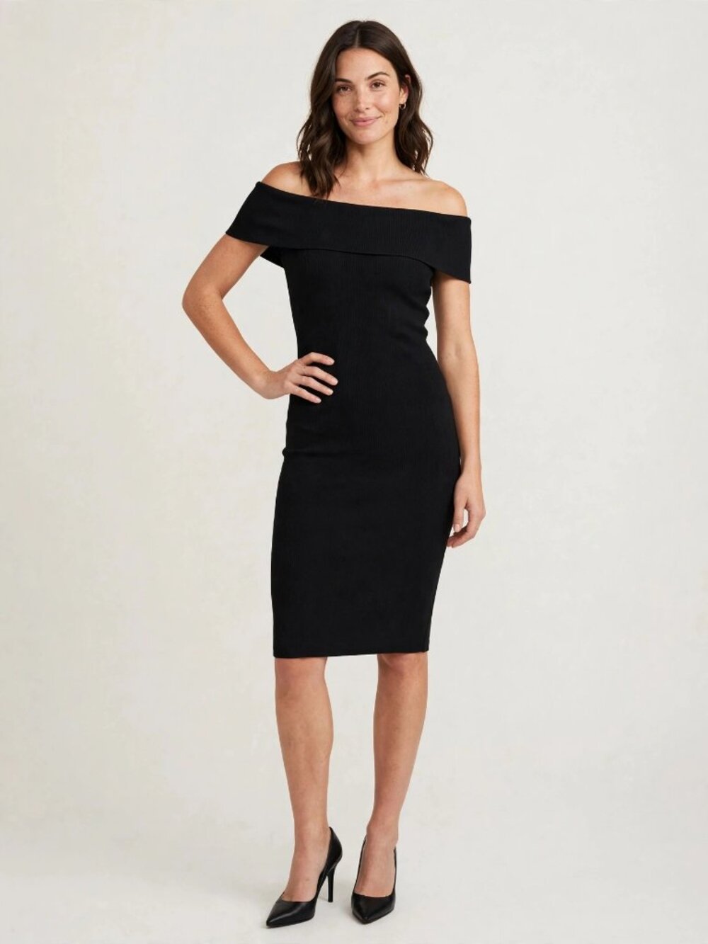T ALEXANDER WANG Black Off Shoulder Bodycon Dress | Ribbed Knit | Women 8